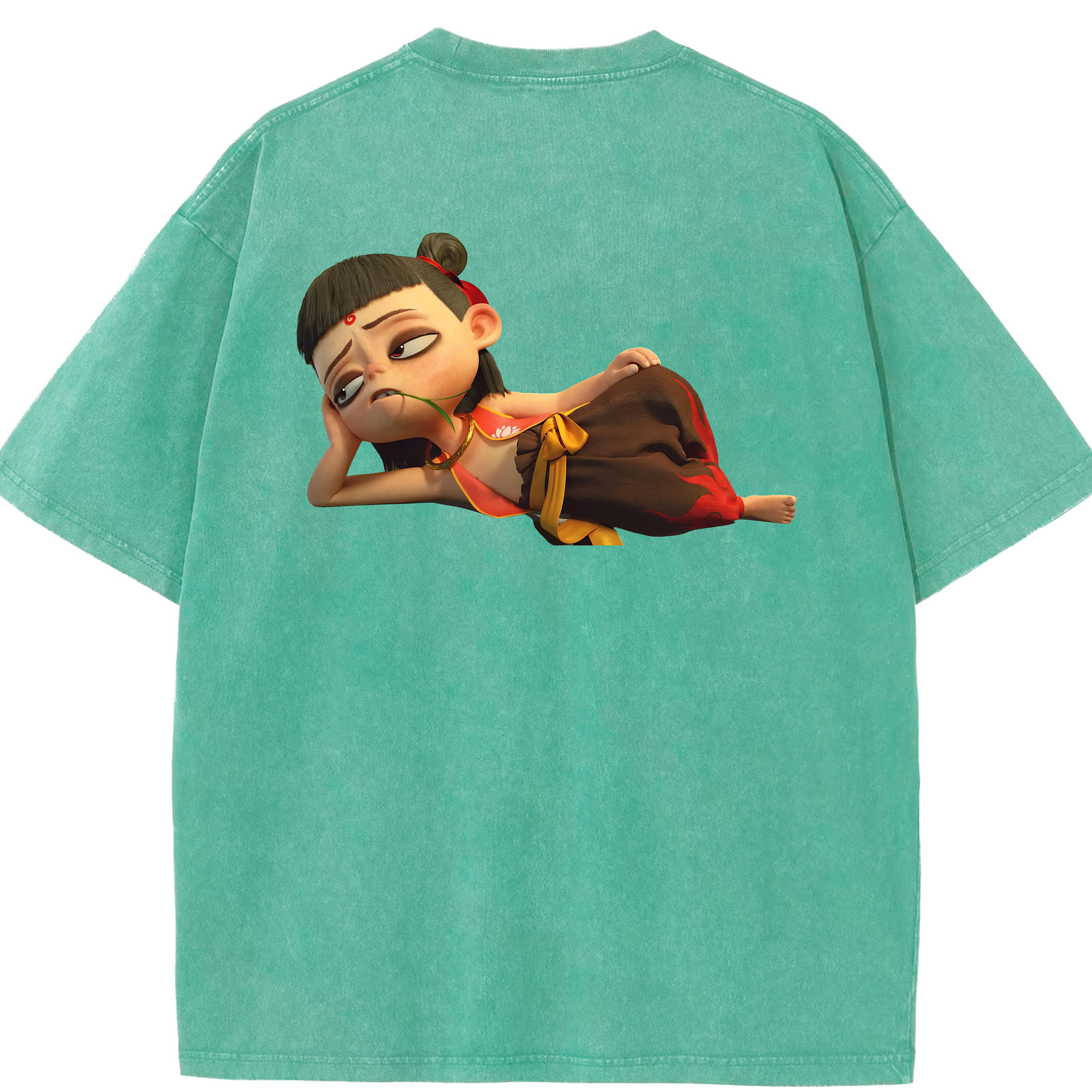 （画像用） Ne Zha 2 ナタ 魔童の大暴れ 綿100% ヴィンテージ風 半袖Tシャツ（背面プリント）
